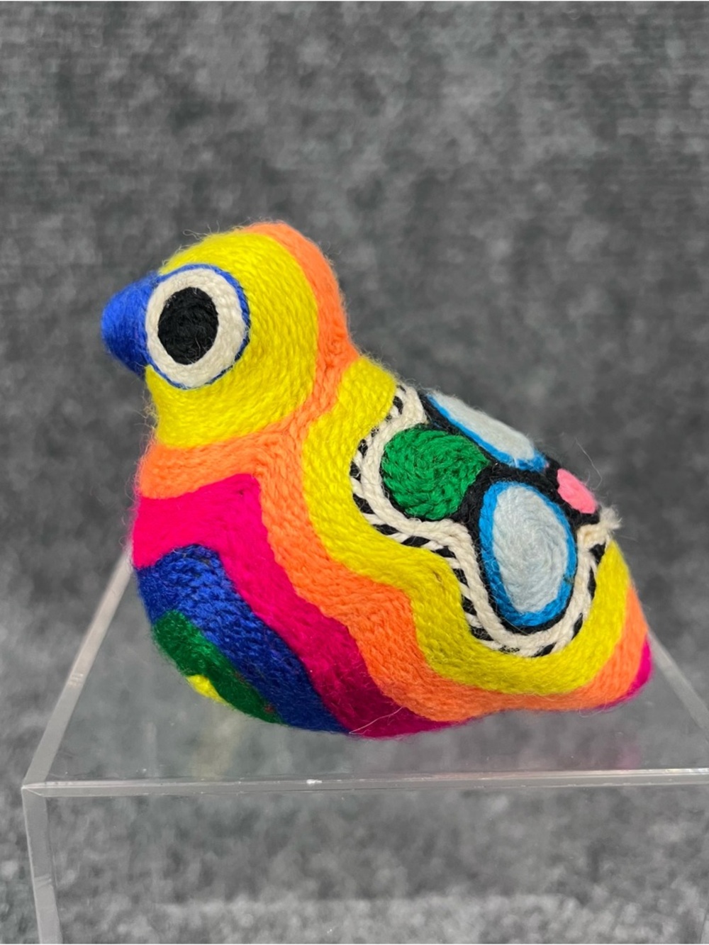 Vintage Mexican Huichol Colorful Yarn Wrapped 3” Bird Bright Colors Folk Art